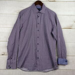Sand Mens Shirt 42 Purple Checkered Long Sleeve Button Up Dress Contrast Cuff